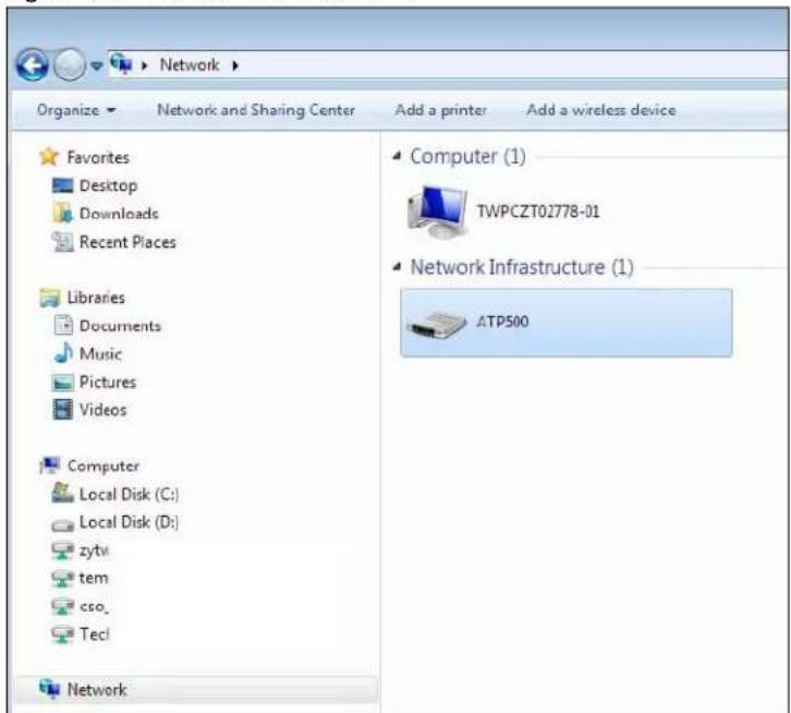 Network Organize Network and Sharing Center Add a printer Add a wireless device Favorites Desktop Downloads Recent Places Libraries Documents Music Pictures Videos Computer Local Disk (C:) Local Disk (D:) zytw tem cso_ Tecl Network Computer (1) TWPCZT02778-01 Network Infrastructure (1) ATP500