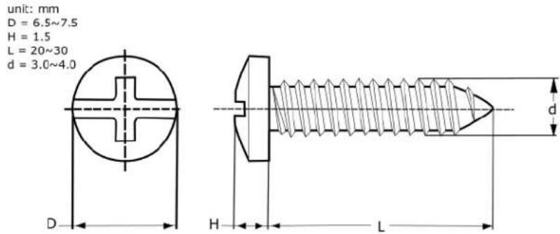 unit: mm D = 6.5~7.5 H = 1.5 L = 20~30 d = 3.0~4.0 D H L d