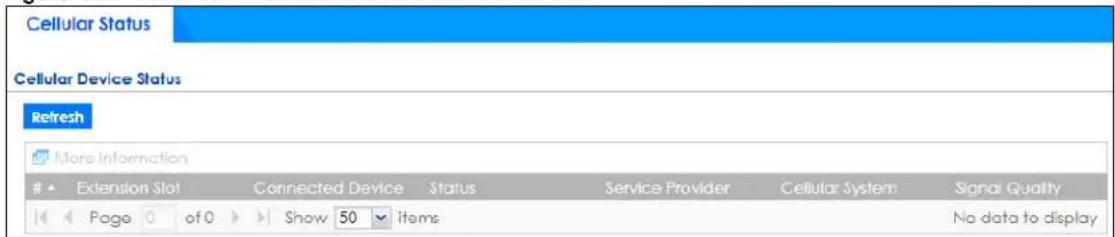 Cellular Status Cellular Device Status Refresh More Information Extension Slot Connected Device Status Service Provider Cellular System Signal Quality Page 0 of 0 Show 50 items No data to display