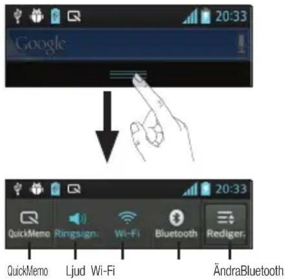 Google 20:33 QuickMemo Ljud Wi-Fi Wi-Fi Bluetooth Rediger. AndraBluetooth