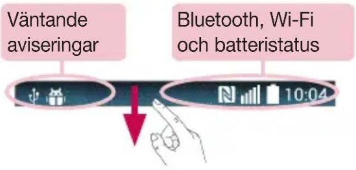 Väntande aviseringar Bluetooth, Wi-Fi och batteristatus