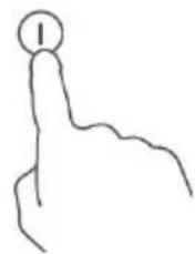 Simple line drawing of a hand pointing upward with a circular mark on the index finger (no text or symbols)