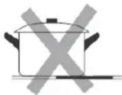 Simple line drawing of a cooking pot with crossed-out X marks (no text or symbols)