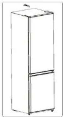 Line drawing of a refrigerator with two doors, no text or symbols present