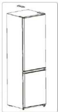 Line drawing of a single refrigerator with two doors and a front shelf (no text or symbols)