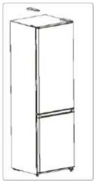Line drawing of a refrigerator with two doors and a front shelf (no text or symbols)