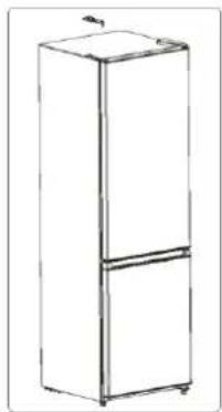 Line drawing of a two-tier refrigerator with top handle and front panel (no text or symbols)
