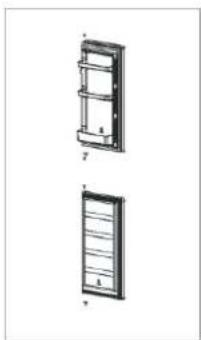 Technical line drawing of two views of a multi-panel shelf or rack unit (no text or symbols)