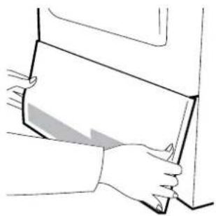 Line drawing of a person holding a rectangular object, no text or symbols present