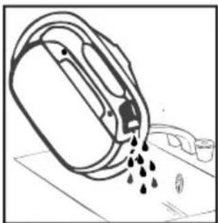 Diagram of a mechanical device pouring liquid into a container (no text or symbols)