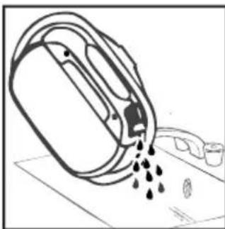 Line drawing of a mechanical device pouring liquid into a container (no text or symbols)