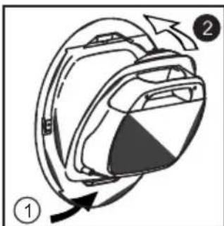 Diagram of a device with labeled parts and directional arrows, no readable text or symbols present