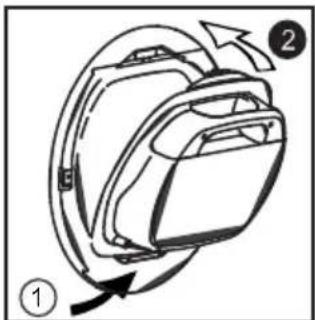 Diagram of a backpack with directional arrows indicating movement or rotation (no text or symbols)