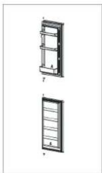 Technical line drawing of two views of a double door or shelf unit (no text or symbols)