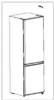 Line drawing of a refrigerator with two doors and a front panel (no text or symbols)