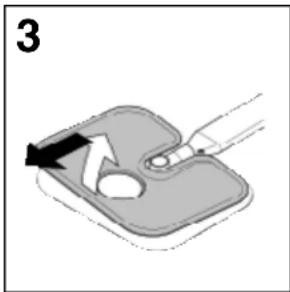 Diagram of a medical or laboratory procedure showing a hand holding a tool interacting with a device (no text or symbols visible)