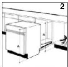 Line drawing of a kitchen appliance with a cabinet and side table.
