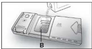 Diagram of a device with labeled parts (A, B) and an arrow indicating motion or force, no readable text or symbols present.