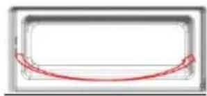 Simple diagram with a red curved line inside a rectangular frame.