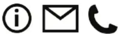 Icon set with a lowercase 'i', an envelope, and a telephone handset, likely representing email, communication, or phone.