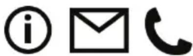 Icon set with a lowercase 'i' in a circle, an envelope, and a telephone handset.