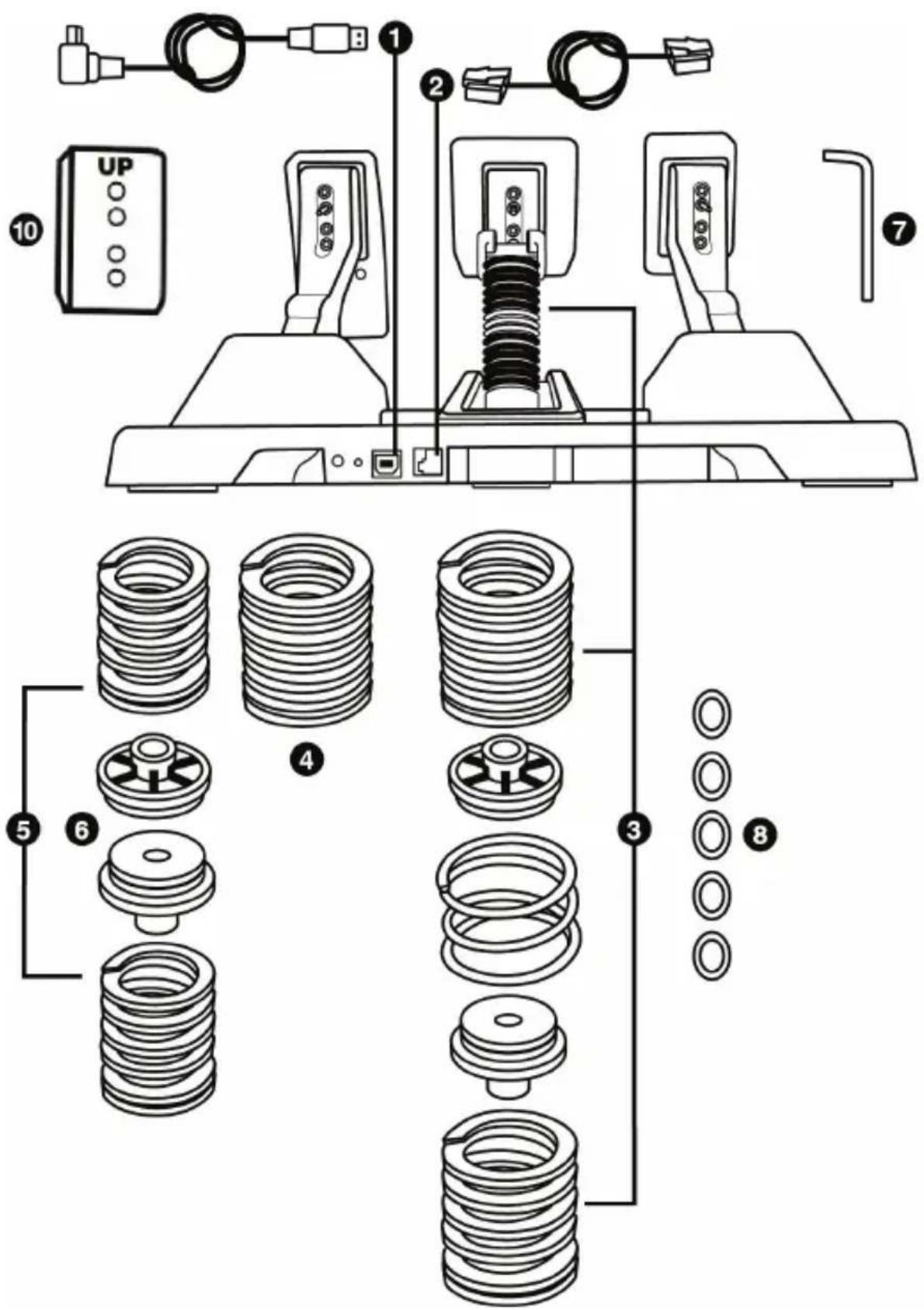 Technical diagram of a sewing machine with numbered parts and exploded view of internal components