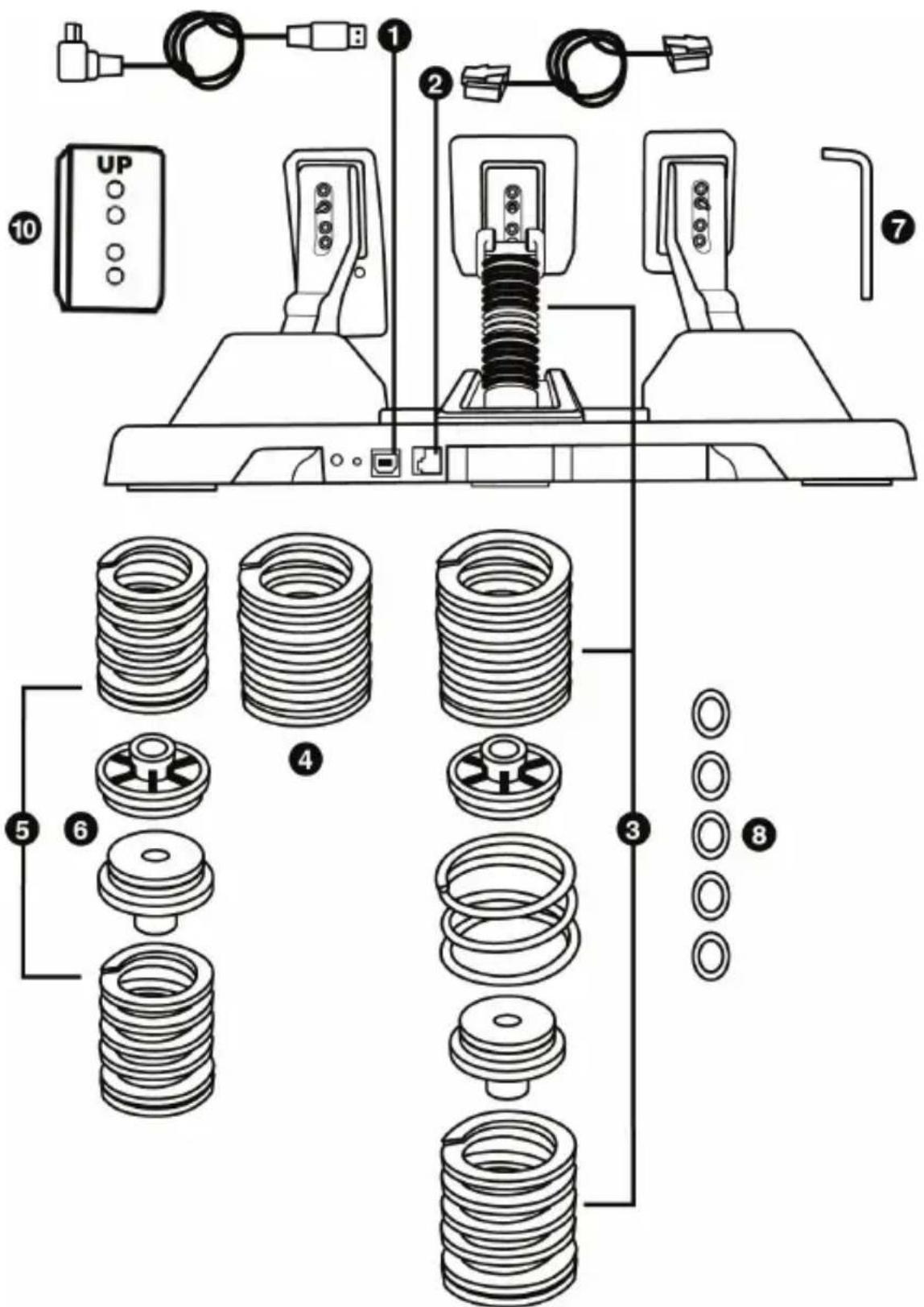 Technical diagram of a mechanical assembly with numbered components and exploded view of internal gears and springs.