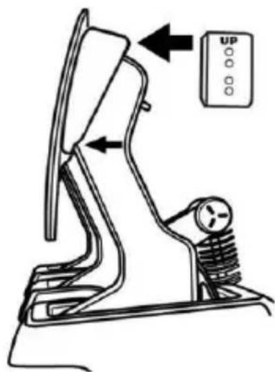 Diagram of a car interior control panel with directional arrows and a labeled 'UP' button