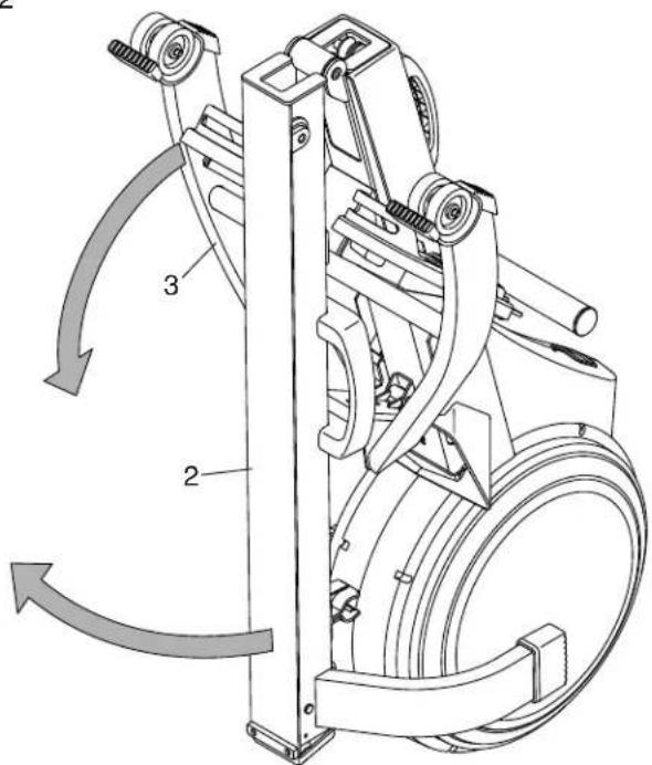 Technical diagram of a mechanical device with numbered components and directional arrows indicating motion or assembly.