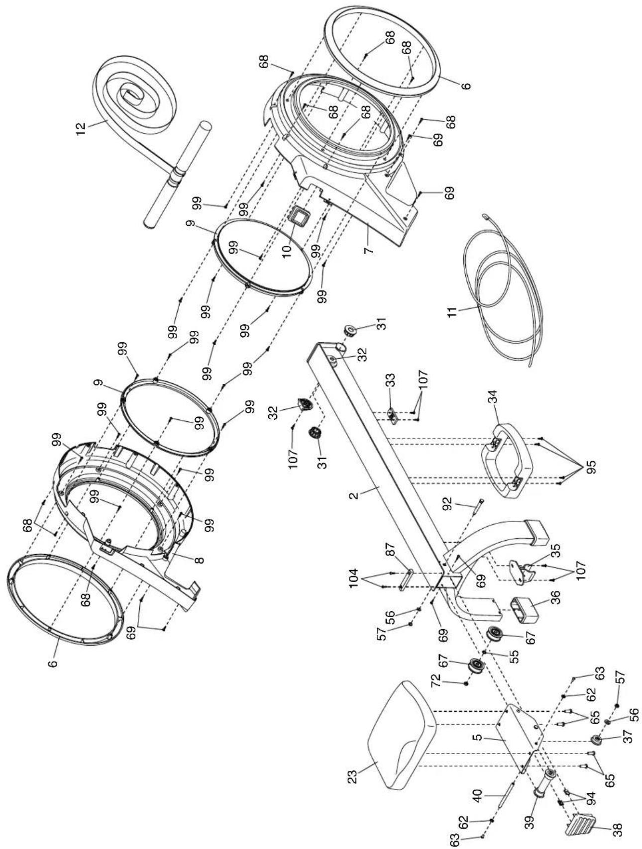 Technical diagram of a mechanical assembly with numbered components and dimension annotations