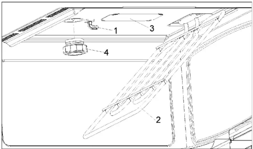 Technical diagram of a vehicle suspension system with labeled components 1, 2, 3, and 4