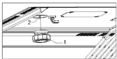 Technical diagram showing labeled components of a mechanical assembly with parts numbered 1 and 2