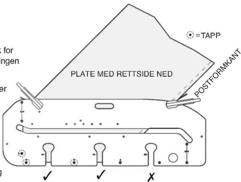 for ngen er = TAPP PLATE MED RETTSIDE NED POSTFORMKANT ✓ ✓ X