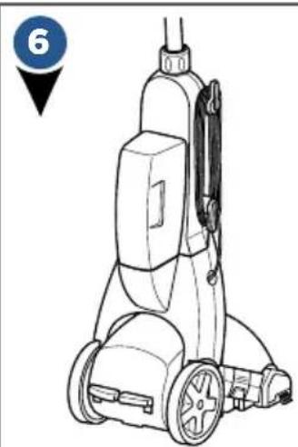 Line drawing of a vacuum cleaner with wheels and control panel (no text or symbols)