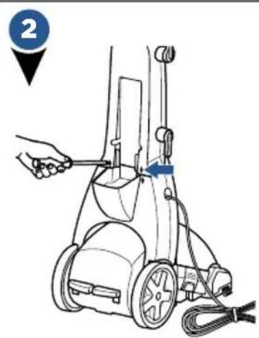Line drawing of a hand using a tool to adjust or install a vacuum cleaner's air gap, with no text or symbols present.