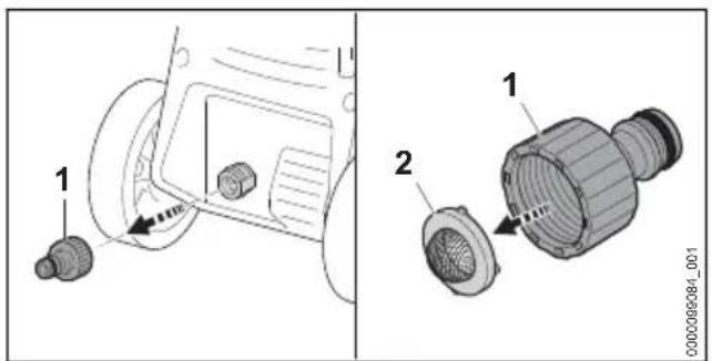 STIHL RE 90 - Почистване на цедката на входния отвор за водата - 1