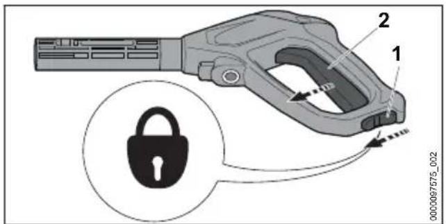 STIHL RE 90 - Hebel der Spritzpistole drücken und verriegeln - 2