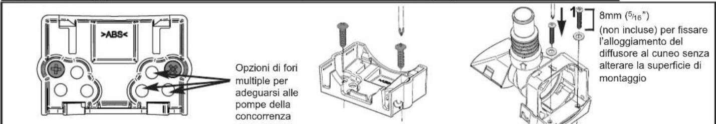 >ABS< Opzioni di fori multiple per adeguarsi alle pompe della concorrenza 8mm (5/16") (non incluse) per fissare l'alloggiamento del diffusore al cuneo senza alterare la superficie di montaggio