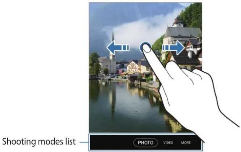 Shooting modes list PHOTO VIDEO MORE