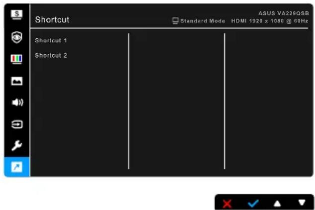 Shortcut ASUS VA229QSB Standard Mode HDMI 1920 x 1080 @ 60Hz Shortcut 1 Shortcut 2