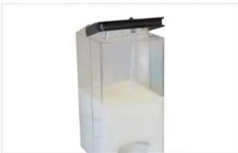 Transparent plastic container with a black lid and white interior, no visible text or symbols.