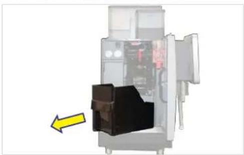 Interior view of a device showing internal components and a yellow arrow indicating direction (no text or symbols).