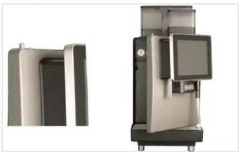 Two views of a modern industrial machine, one shown in front and the other in side, with no visible text or symbols.