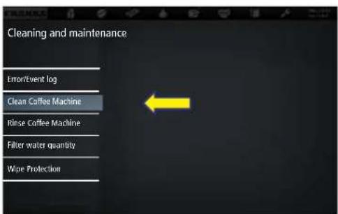 Cleaning and maintenance ErrorEvent log Clean Coffee Machine Rise Coffee Machine Filter water quantity Wire Protection