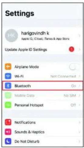 Settings harigovindh k Apple ID, iCloud, iTunes & App Store Update Apple ID Settings Airplane Mode Wi-Fi Not Connected Bluetooth Mobile Data No SIM Personal Hotspot Off Notifications Sounds & Haptics Do Not Disturb