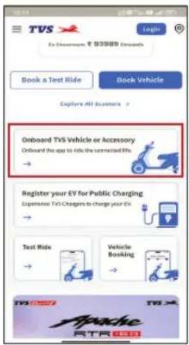 TVS Ex Desemours € 93089 (Onboard) Book a Test Ride Back Vehicle Explore All Scenarios > Onboard TVS Vehicle or Accessory Onboard the app to ride the connected life. Register your EV for Public Charging Experience TVS Charges to Charge your EV Test Ride Vehicle Booking Apache RTR100