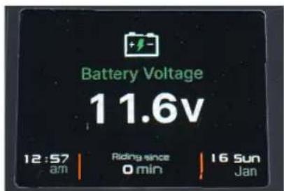 Battery Voltage 11.6v 12:57 | Riding since | 16 Sun am 0 min Jan