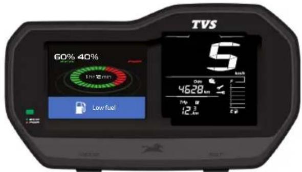TVS 60% 40% The 18 mm Low fuel 5 On 4628 km Trip 12 km Fuel