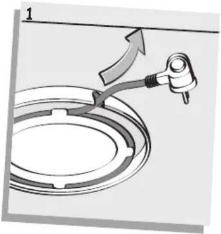 Diagram of a mechanical device with a lever and curved arrow, no text or symbols present