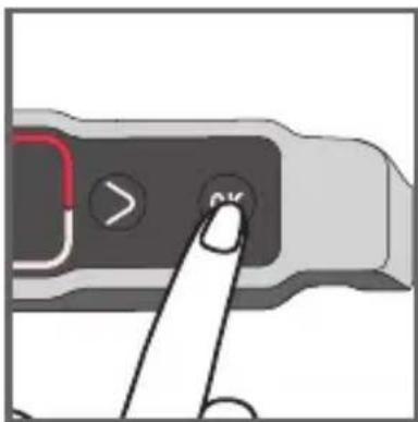 Close-up of a finger pressing a button with an arrow and 'OK' button, likely from a software interface.